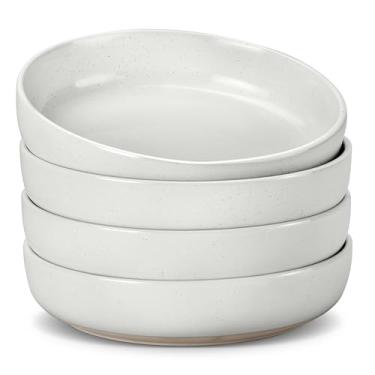 Imagem de LIANYU Conjunto de 4 tigelas de macarrão, tigelas grandes de 1000 ml, pratos de massa largos e rasos para cozinha, seguro para micro-ondas e lava-louças, branco nevado