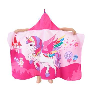 Imagem de UOMNY Toalhas com capuz Unicórnios para crianças, toalha de praia macia para crianças, 76 cm x 127 cm para meninas de 3 a 10 anos, toalha de banho com capuz, toalhas de banho para crianças pequenas