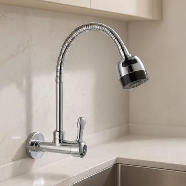 Imagem de Torneira Cozinha Parede Gourmet Flexível Aço Inox Metal Cromado 2 Jatos Contínuo e Arejador 1/4 de volta Resistente Tulipa Luxo Premium Alto Padrão Sofisticada (Cromada)