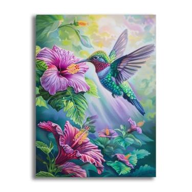 Imagem de Kaliosy Kits de arte de diamante 5D para adultos, kit de flores de beija-flor por número, pintura de diamante, animais, faça você mesmo, broca completa, cristal, artesanato, ponto cruz, bordado