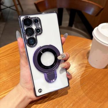 Imagem de Suporte magnético sem moldura para PC, capa transparente para celular Samsung Galaxy S25 Ultra, S24 Plus, S23, S22, capa traseira de acrílico (para Samsung S25Ultra/roxo)