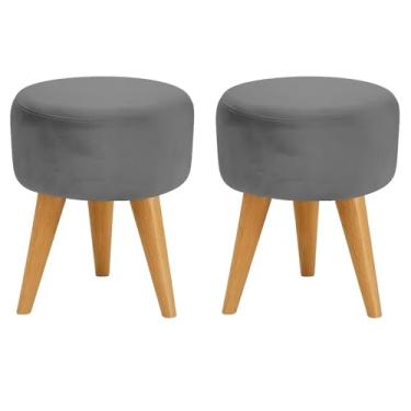 Imagem de Kit 2 Puff Banquinho Redondo Decorativo Pés Palito (Cinza)