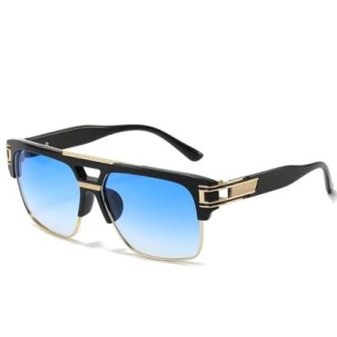 Imagem de Óculos de sol da moda, armação transparente, óculos de metal, masculino e feminino, armação retrô, guarda-sol espelhado (azul degradê)