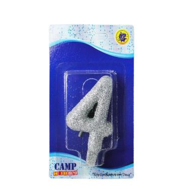 Imagem de Vela De Aniversario Numero 4 Prata Glitter 7Cm