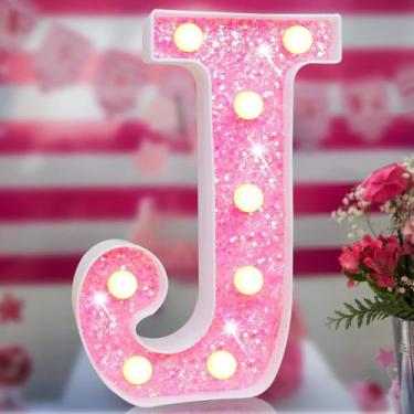 Imagem de Lâmpada Elnsivo Pink Light Up Glitter Letter LED Bateria