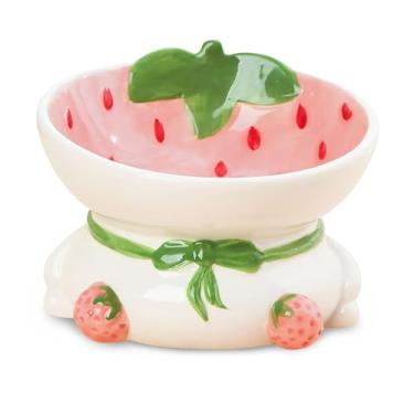 Imagem de kathson Tigela elevada de cerâmica para gatos, tigela de comida elevada inclinada a 15°, tigelas de comida de gato levantadas antivômito, tigelas pequenas para alimentação para gatos com suporte para