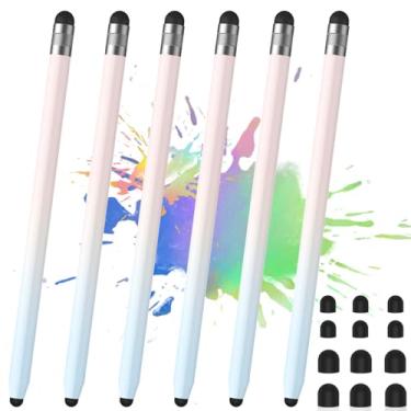 Imagem de 6 canetas Stylus, caneta Stylus para tela sensível ao toque, 2 em 1 para iPad, pontas duplas de borracha de alta precisão e sensibilidade, compatível com iPad/iPhone/tablets Android e tela sensível ao