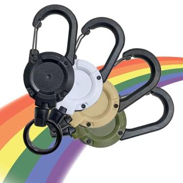 Imagem de Pacote com 4 porta-chaves retráteis, resistente, corda de aço inoxidável de 59,9 cm, suporte de crachá de identificação de rotação de 360°, para pesca com mosca, ciclismo, caminhada, fitness