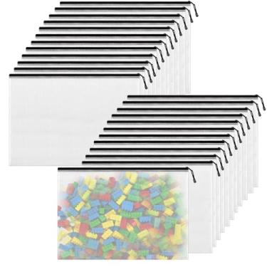 Imagem de Bolsa de malha com zíper, tamanho carta A4, pacote com 24 sacos de malha à prova d'água, bolsas com zíper para organizar material escolar de escritório, brinquedos, armazenamento de viagem de