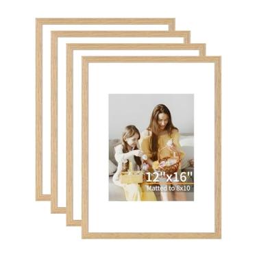 Imagem de Conjunto de 4 molduras de 30 x 40 cm, telas 20 x 25 com tapete ou 30 x 40 sem tapete, molduras para pendurar na parede ou mesa, inclui acrílico HD, grão de madeira clara