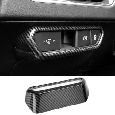 Imagem de JUIVEEL Acabamento da tampa do botão do interruptor de ajuste do farol, tampa da peça de ajuste da lâmpada frontal compatível com acessórios Kia K4 2025 (estilo fibra de carbono)