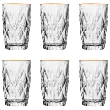 Imagem de Jogo 6 Copos Diamond Alto de Vidro com Fio de Ouro 390ml