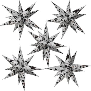 Imagem de TiAaihion Pacote com 5 balões de estrela de explosão com estampa de vaca, decoração de festa faça você mesmo, 12 cones para montar balões suspensos Star Burst para tema de fazenda caubói ocidental