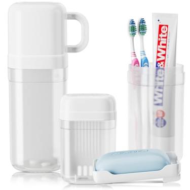 Imagem de VITVITI Recipiente de sabão de viagem, estojo de viagem portátil para escova de dentes, bandeja de pratos, pasta de dentes, conjunto de suporte de escova de dentes de viagem com copo para viagem