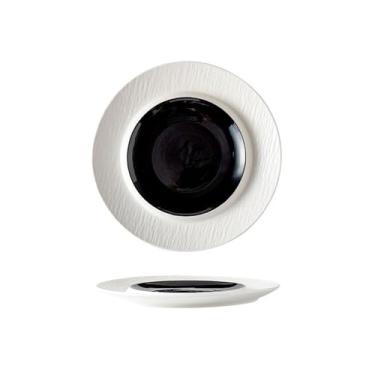 Imagem de Prato de serviço de cerâmica de grés fosco premium sensação criativa prato de comida ocidental prato de bife prato de servir raso pratos de prato (preto, 25,4 cm)