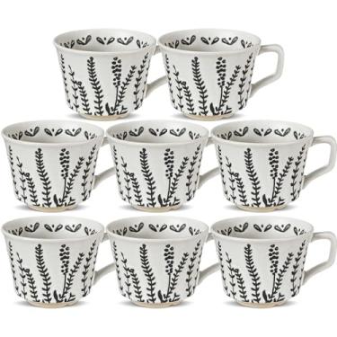 Imagem de Sunnychicc 8 peças canecas de café de cerâmica 340 g novidade xícara de chá com alça de grés caneca presentes para chá mocha latte cappuccino expresso (grama fresca)