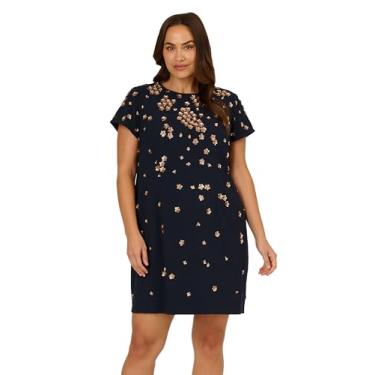Imagem de Adrianna Papell Vestido feminino de crepe com contas, Meia-noite/ouro rosa, 25 Plus Size