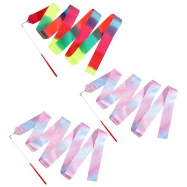 Imagem de ValueBargain Fita de dança de 3 peças, fita de ginástica de 192 cm para girar e dançar rítmica, equipamento infantil para brincar ao ar livre, serpentinas coloridas para crianças
