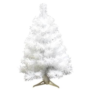 Imagem de Árvore de Natal artificial de 60 cm com suporte, pequena árvore decorativa para decoração de festa de escritório em casa (branca)