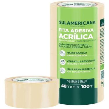 Imagem de Pack C/ 4 Fita Para Empacotamento Sulamericana PP 48x100m Transparente