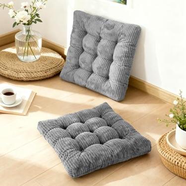 Imagem de zen shi fu Conjunto de 2 almofadas de meditação de espuma viscoelástica para adultos sentados, almofadas de assento grandes quadradas espessas para ioga, sala de estar tatami (2, cinza escuro)