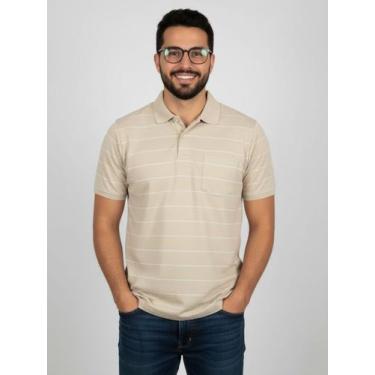 Imagem de Camisa Polo Masculina Bege Clássica Listrada Casual e Elegante, listra