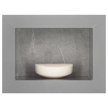 Imagem de Saboneteira de Porcelanato Elegante - (Cinza/Cinza) 17x12x11 cm, com Borda de Alumínio, Design Clean para Banheiro e Lavabo