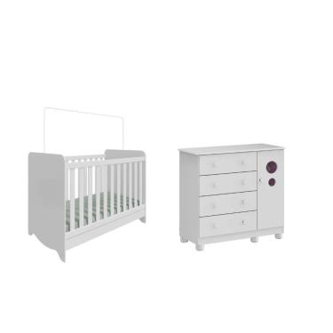 Imagem de Quarto Bebe Moveis Peroba Berço e Cômoda Ben Bolinha MDF