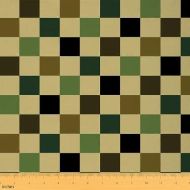 Imagem de Tecido retrô xadrez xadrez verde caçador tecido estofado para cadeiras sofá sofá camuflagem geométrica exército para projetos de casa faça você mesmo, decoração impermeável poliéster moderno caça