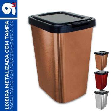 Imagem de Lixeira Prática 9 Litros Prata Click Label 25462 Arqplast, Bronze Meta