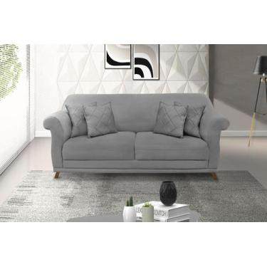 Imagem de Sofá 3 Lugares 2,20 m Veludo Cinza com pés de Madeira e 2 almofadas An