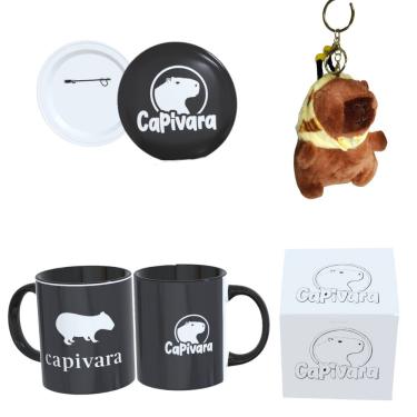 Imagem de Kit Presente Capivara – Caneca + Pelúcia + Botton + Caixa Decorada