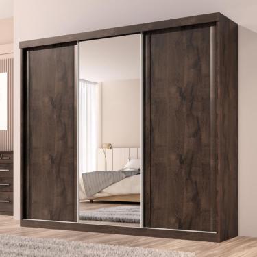 Imagem de Guarda Roupa Casal Sevilha 3 Pts Correr 6 Gav C/ Porta Espelho Inteiro Moldura Alumínio