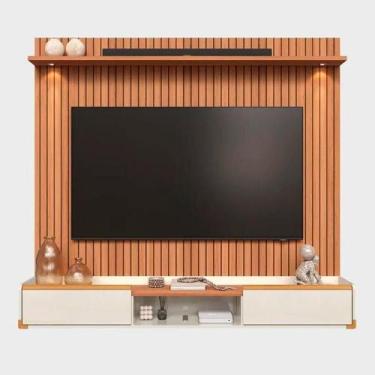 Imagem de Rack Bancada Com Painel Para Tv De Até 75 Com Led Ariel Jequitibá Ripa