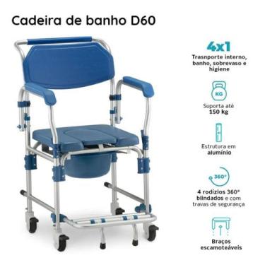Imagem de Cadeira De Banho Dobrável Alumínio Leve Idoso D60 Dellamed