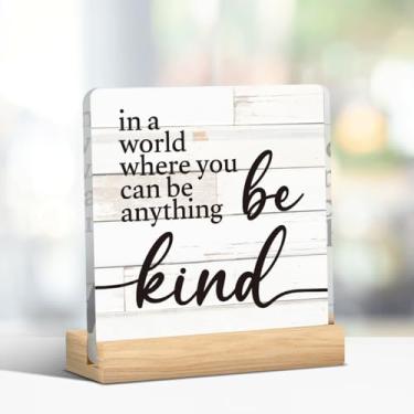 Imagem de Placa inspiradora em um mundo onde você pode ser qualquer coisa, decoração de mesa de escritório em casa para homens e mulheres, presentes de escritório motivacionais para colegas de trabalho