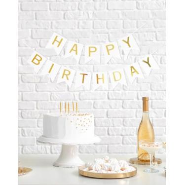 Imagem de Faixa de feliz aniversário, decorações de festa brilhantes com 13 bandeiras, guirlanda ajustável para adultos, mulheres, homens e cenários fotográficos - branco