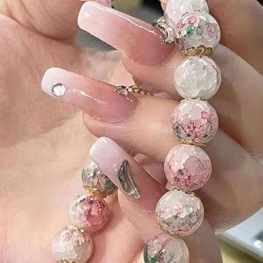 Imagem de Pulseira elástica de contas redondas de vidro rachado colorido para mulheres, pulseira elástica feita à mão com poder de cura, acessórios modernos, One Size, Vidro, Sem Pedra Preciosa