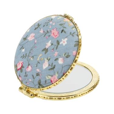 Imagem de Espelho compacto para bolsas, espelho de bolso de flores, mini espelho redondo, pequeno espelho floral para bolsa, espelho dobrável vintage compacto para viagem, espelho de bolso portátil para