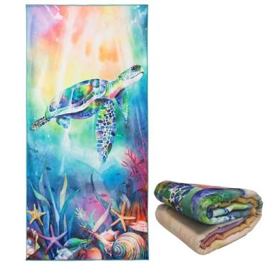 Imagem de stampringt Toalhas de praia extragrandes fofas tartarugas marinhas tie dye para meninas adultas, tecido felpudo de microfibra grosso grande grande à prova de areia secagem rápida 76 x 152 cm