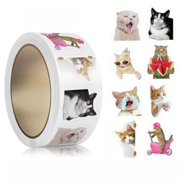Imagem de 500 peças de rolo de adesivos de meme de gato, decalques de animais fofos de vinil à prova d'água, pacote de adesivos de gato engraçado para laptop, scrapbook, garrafas, diários, artesanato DIY (8