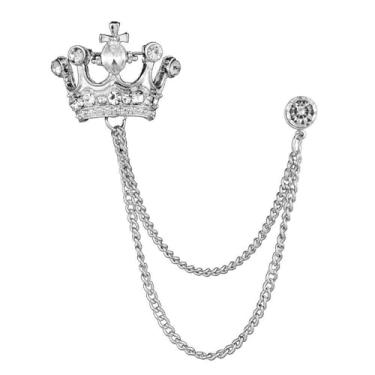 Imagem de Moda masculina estilo britânico coroa broche terno corrente pin distintivo retrô feminino Corsage acessórios, Prata 01, One size fits all