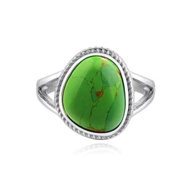 Imagem de Anel Turquesa/Quartzo Rosa/Ônix Preto para Mulheres, Anel Boho Anel de Prata de Aço Inoxidável Joias, Metal, Turquesa sintética