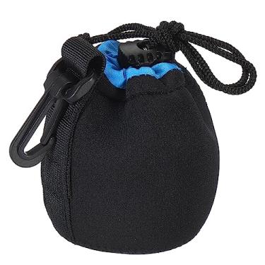 Imagem de Bolsa para lente de câmera, 7 cm IDx3,22 cm H bolsa de lente com cordão com neoprene protetor espesso, estojo de lente para lente de câmera DSLR, copos de café de água, preto, azul