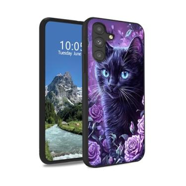 Imagem de DIGTIALL Capa de gato preto rosas roxas para Samsung Galaxy S25 FE 6,7 polegadas, capa protetora de silicone TPU macio e fina, antiderrapante e design à prova de choque para Samsung S25 FE