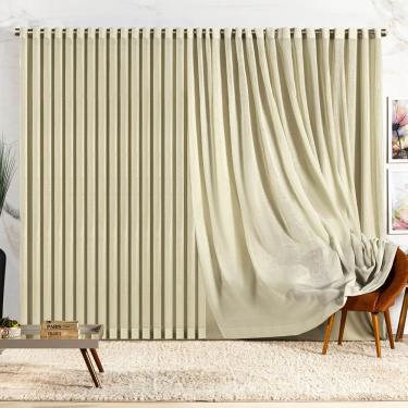 Imagem de Cortina Lucy Blackout Voil Gaze Linho 4,40m X 2,50m Sala Quarto Varão 3m - Palha - 100% Poliéster