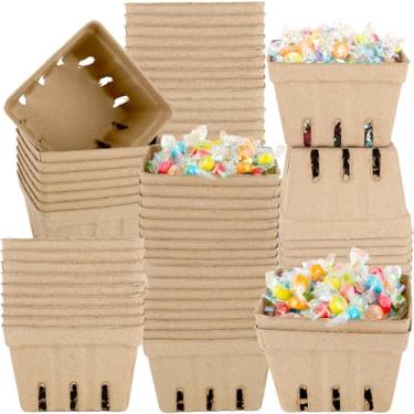 Imagem de Pacote com 90 cesta de frutas silvestres de fibra de polpa natural, 11 x 11 x 7 cm, cesta de frutas moldadas, suprimentos de cozinha, bandeja de frutas para mercados de fazendeiros de frutas e