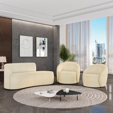 Imagem de Sofá 3 Lugares Orgânico 180cm Morgan E 2 Poltronas Lua Bouclê Bege
