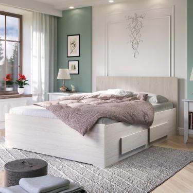 Imagem de Cama Reta De Casal Com 4 Gavetas Ilan 1254 Carvalho Claro