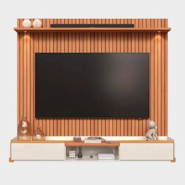 Imagem de Rack Bancada Com Painel Para Tv De Até 75 Com Led Ariel Jequitibá Ripado 3d-off White